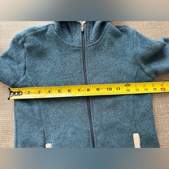 KUHL Youth Hooded Fleece Jacket Teal Sherpa Trim Full Zip Cozy Hoodie Size M 10 - Picture 10 of 11